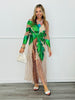 Queen Of Sparkles Rainbow Stripe LS Palm Tree Sheer Coverup Dress (Reg. & Plus)