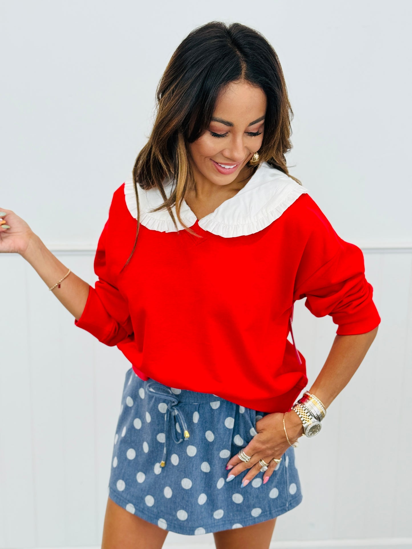 Contrast Detachable Peter Pan Collar Sweatshirt (Reg.)-2 Colors