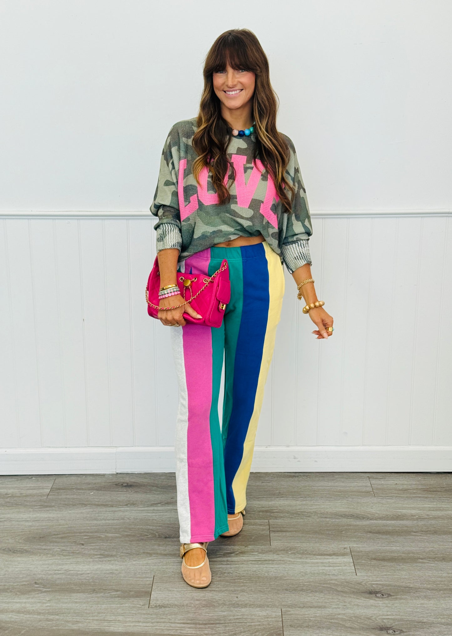 Queen Of Sparkles Multi Colorblock Stripe Sparkle Sweat Pants (Reg. and Plus)