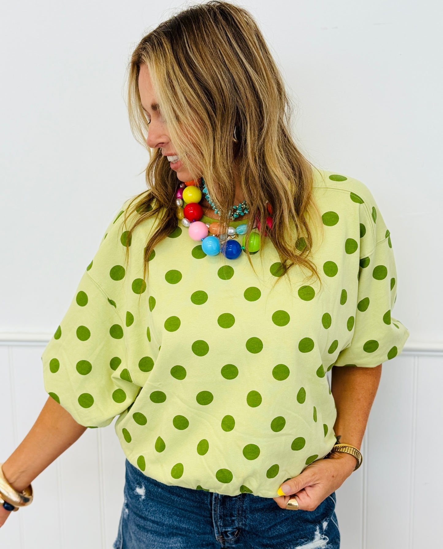 Polka Dot Batwing Sleeve Sweatshirt (Reg.) - 3 Colors