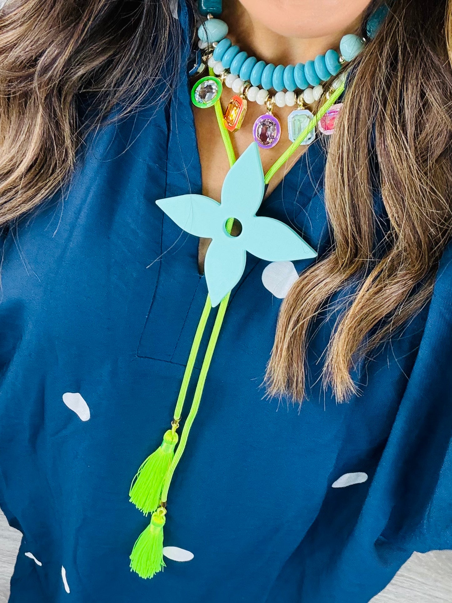 Rahya - Ace of Diamonds Bolo in Turquoise with Lime Green & Lime Green