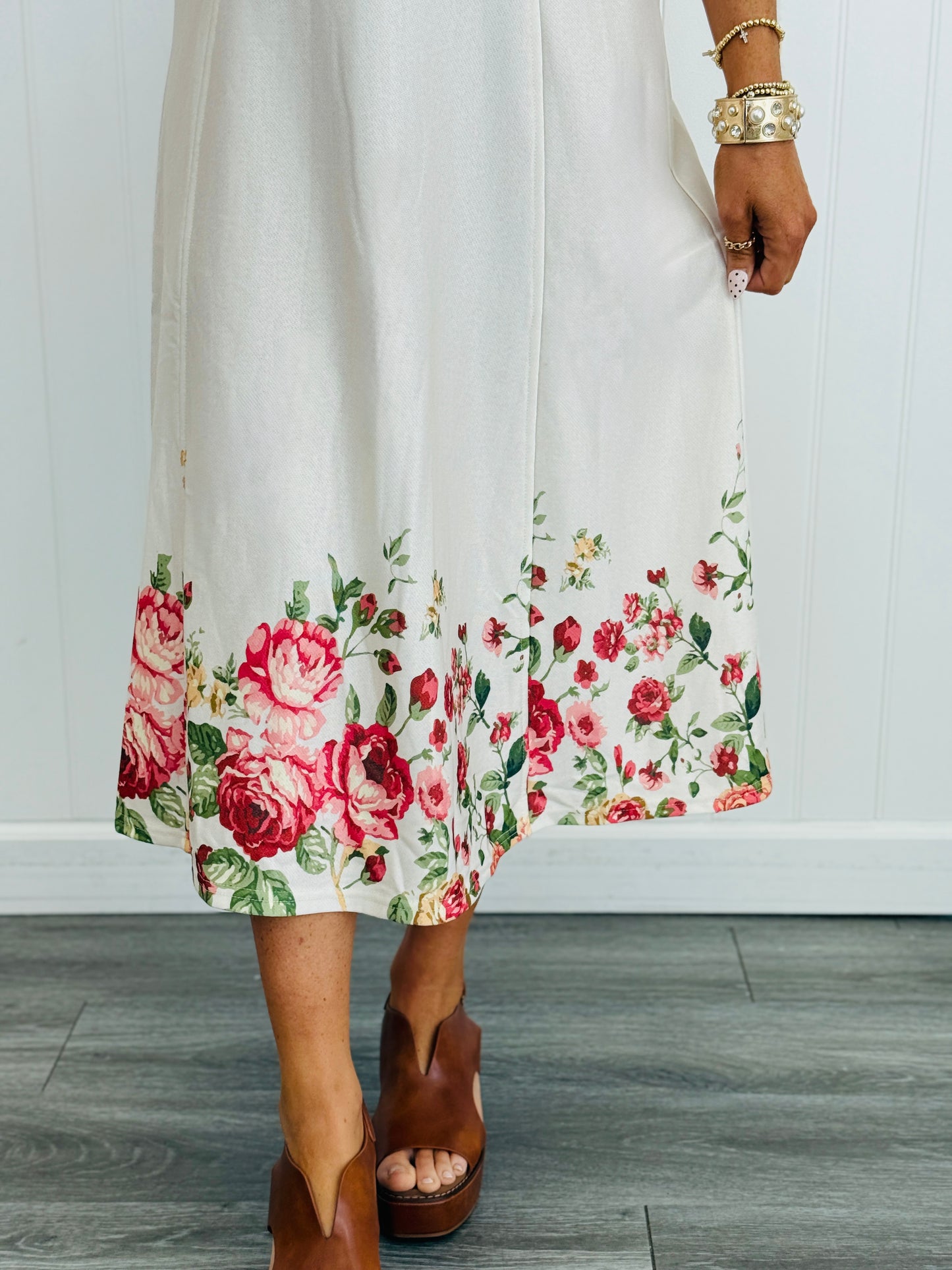 Ivory Vintage Garden Rose Midi Dress (Reg & Plus)
