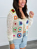 Crochet Floral Tie Front Knit Cardigan (Reg. and Plus)