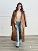 Brown Faux Leather Midi Trench Coat (Reg)