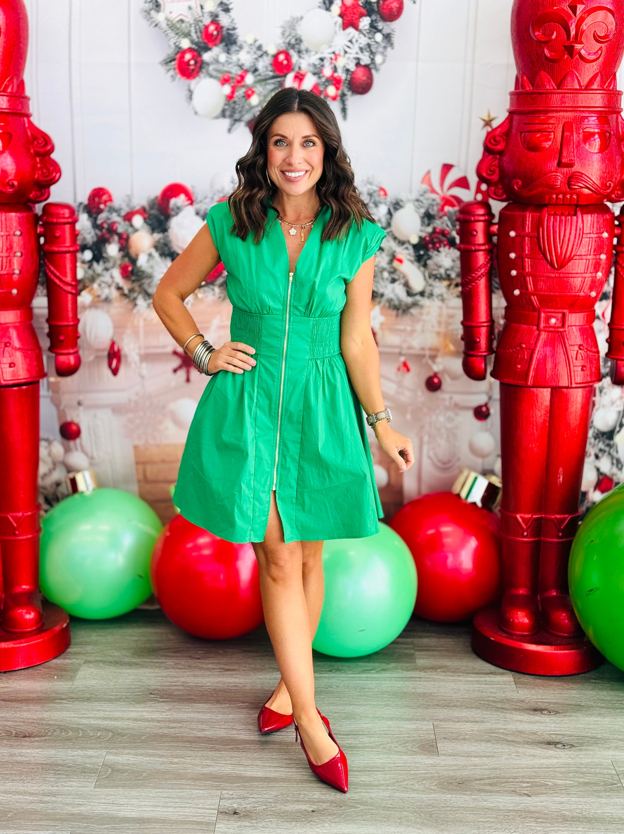 Green Smocking Hot Mini Dress (Reg) Walker Rose Boutique