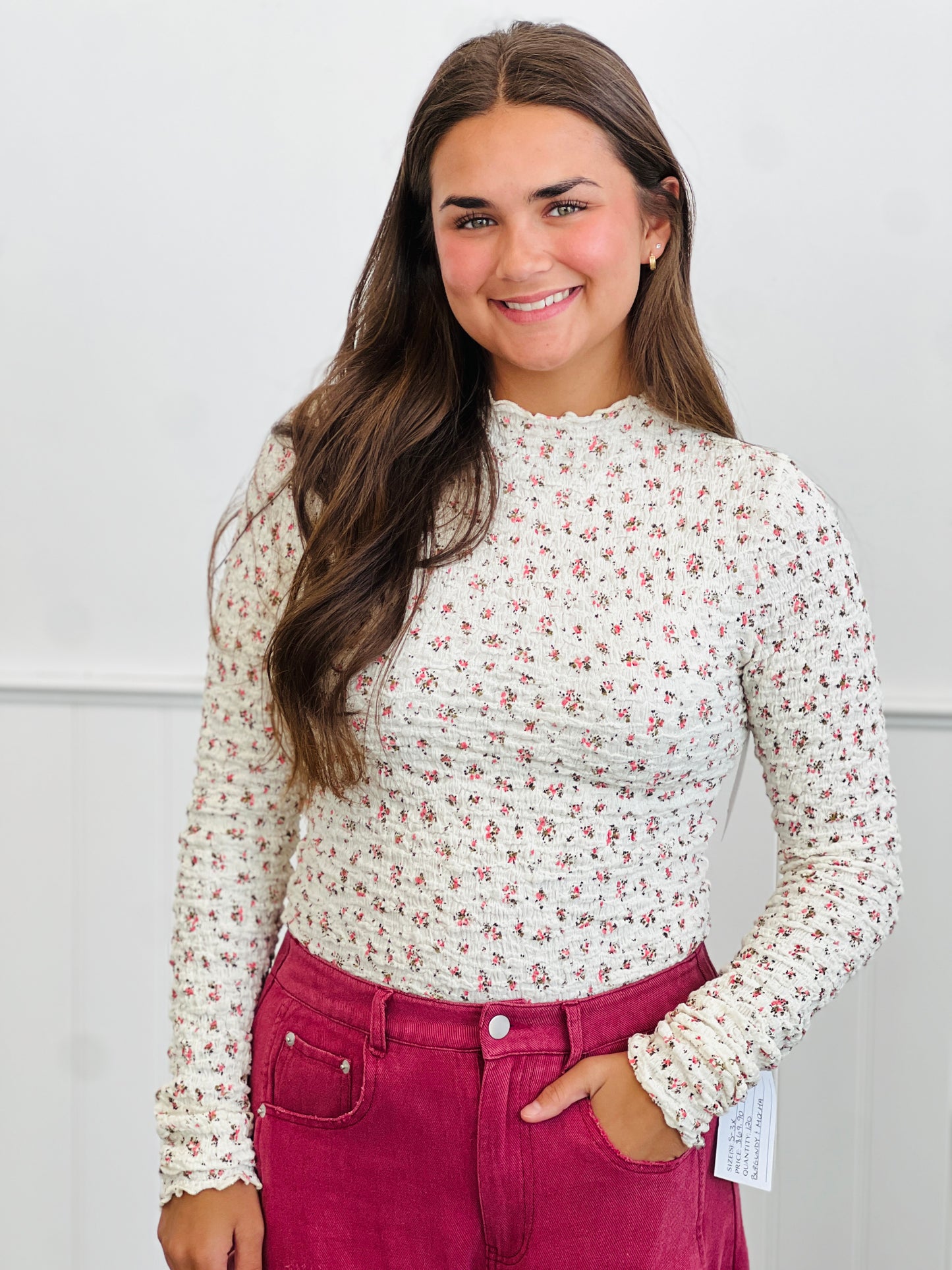 Floral Print Smocked Lettuce Edge Top (Reg.)-2 Colors