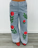 Striped Floral Embroidered Pants (Reg. and Plus) - 2 Colors