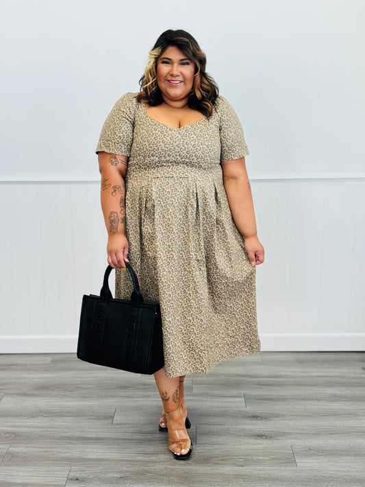 Mocha Sweetheart Leopard Midi Dress (Reg & Plus)