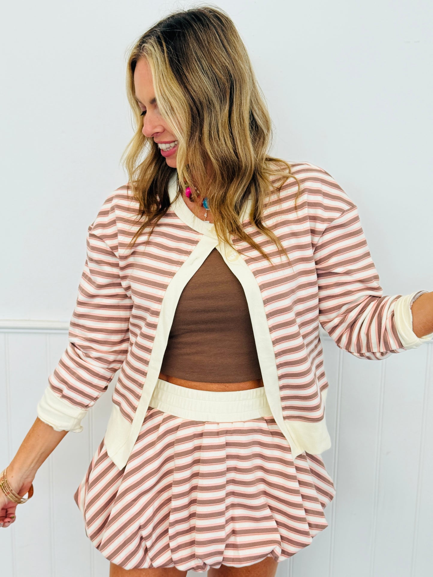 Brown/Pink Stripe Cardigan (Reg.)