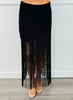 Black Asymmetric Textured Fringe Midi Skirt (Reg.)