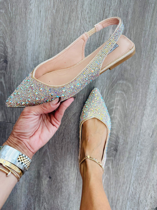Champagne Spark Joy Rhinestone Flats