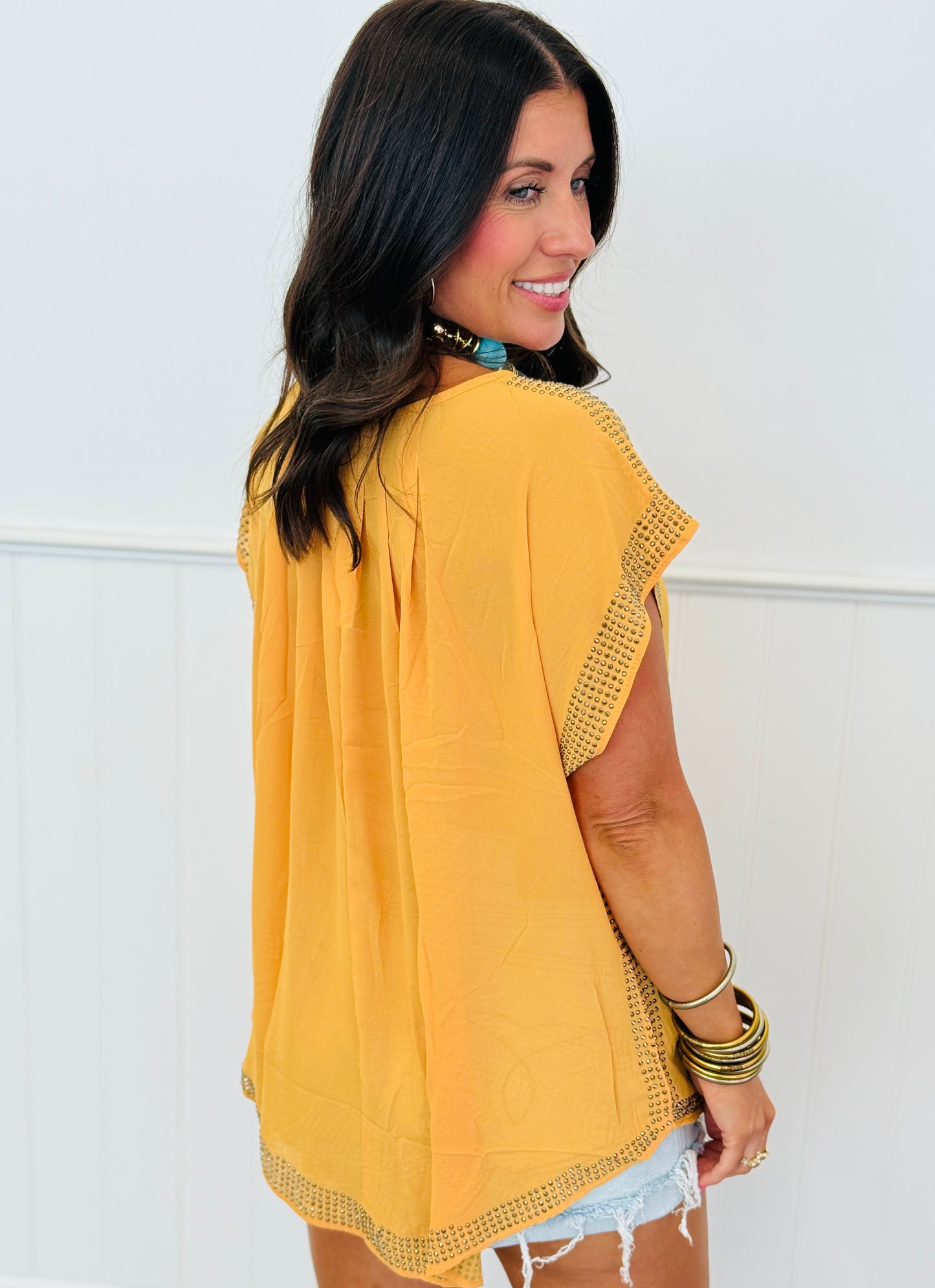 Semi Sheer Rhinestone Top (Reg. and Plus)-4 Colors