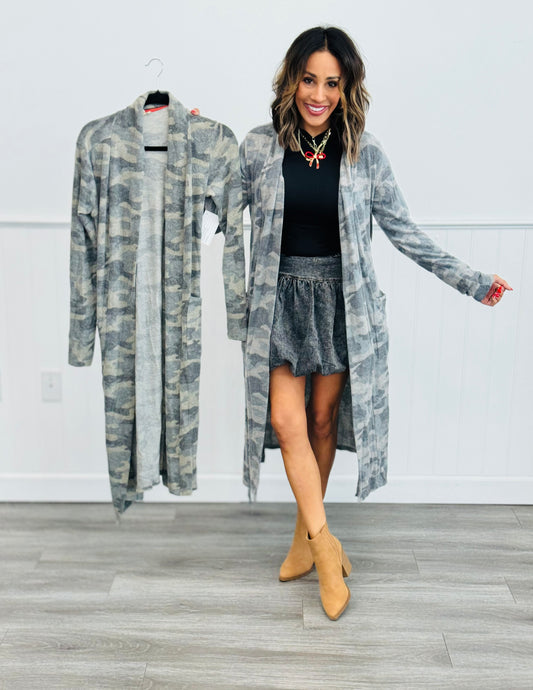 Longline Camo Open Front Cardigan (Reg)-2 Colors