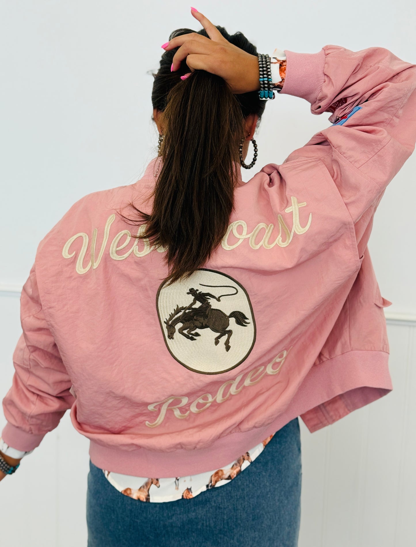 Pink West Coast Rodeo Embroidered Bomber Jacket (Reg & Plus)