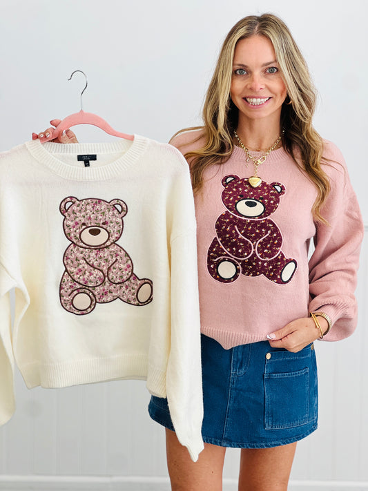 Floral Teddy Bear Sweater Top (Reg.) - 2 Colors