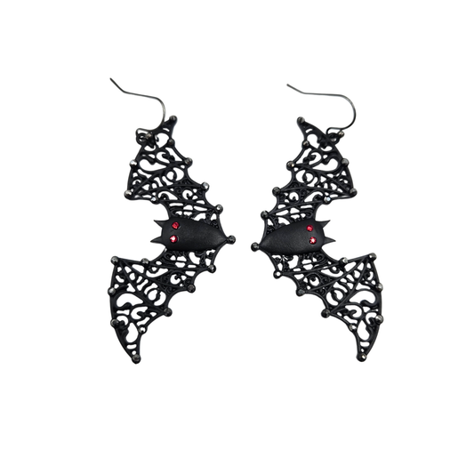 Filigree Black Bat Earrings