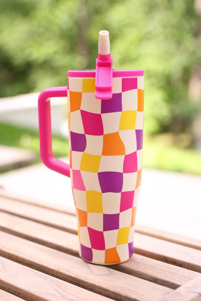 Groovy Checkered Sleek Tumbler
