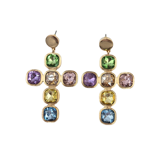 Multicolor Jewel Cross Earrings