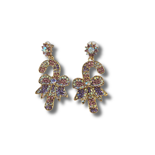 Pastel Rhinestone Candy Cane Earrings