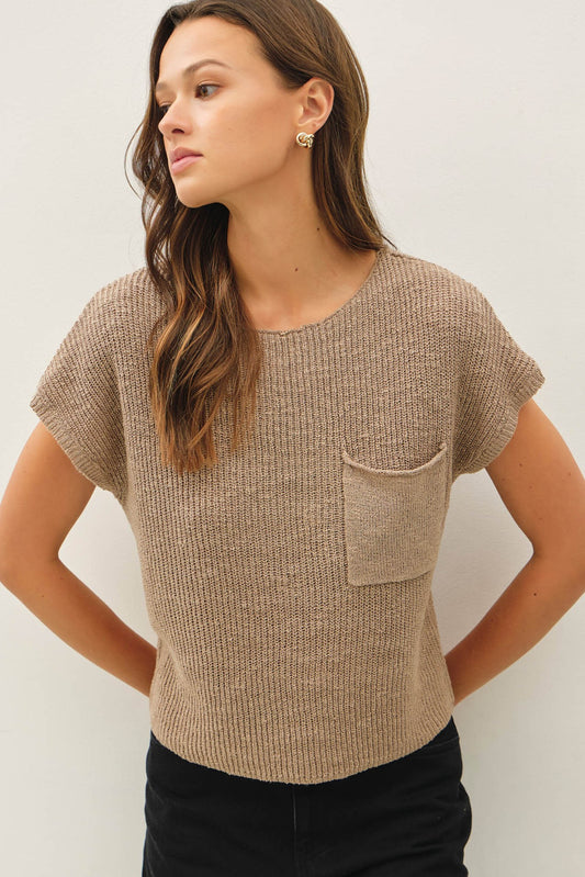 Chest Pocket Sweater Knit Top (Reg. and Plus) - 4 Colors