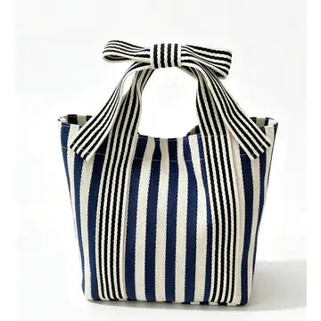 Striped Canvas Tote Bow Handle Bag (4 Colors)