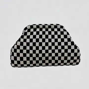 Small Checkered Print Knit Cosmetic Bag Clutch
