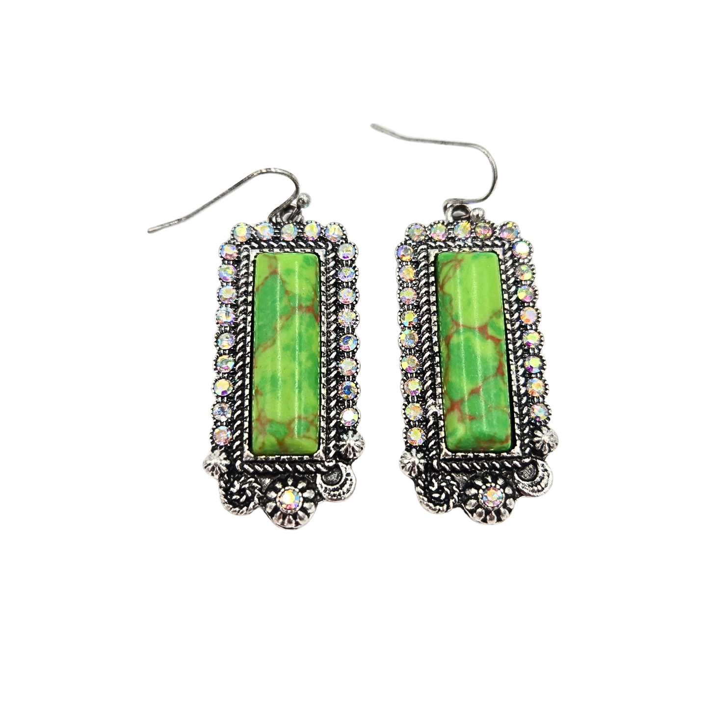 Green Turquoise Rectangle Pendant Earrings