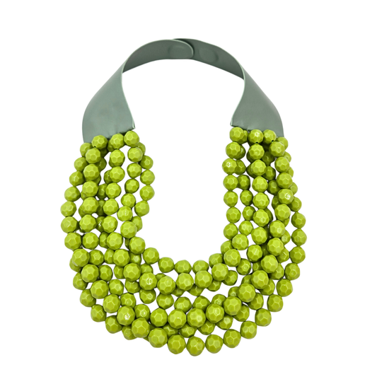 Layered Faceted Bead Statement Necklace - Light Green
