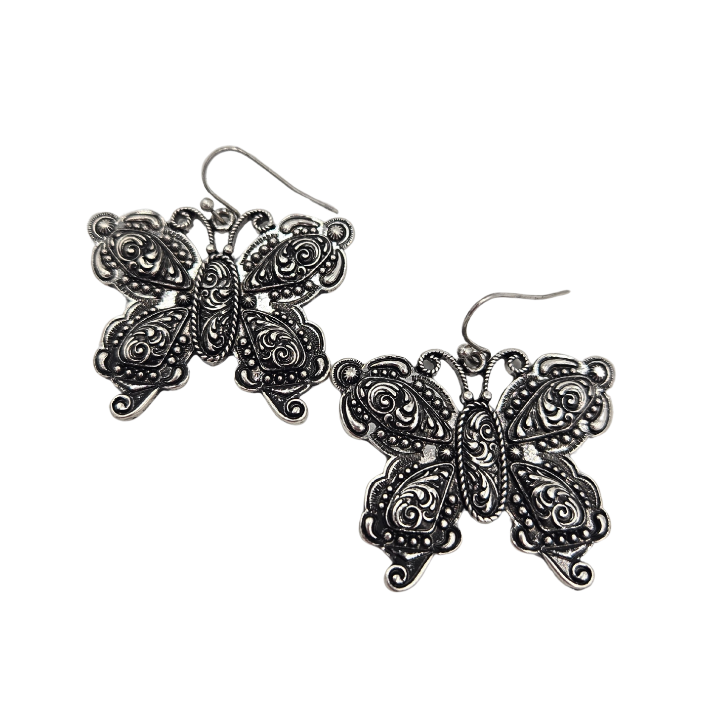 Antique Silver Filigree Butterfly Earrings
