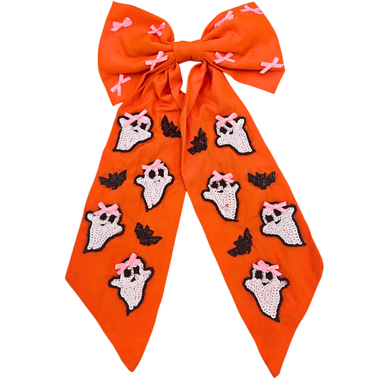 Orange Sequined Ghost Hair Bow