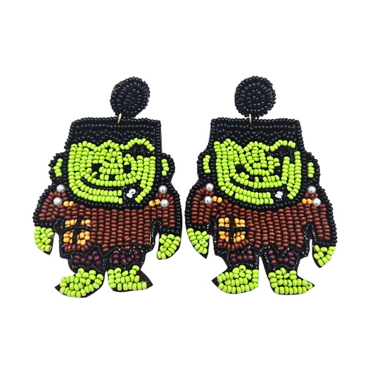 Beaded Frankenstein Statement Earrings