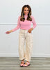 Cream/Pink Floral Striped Barrel Pants (Reg.)