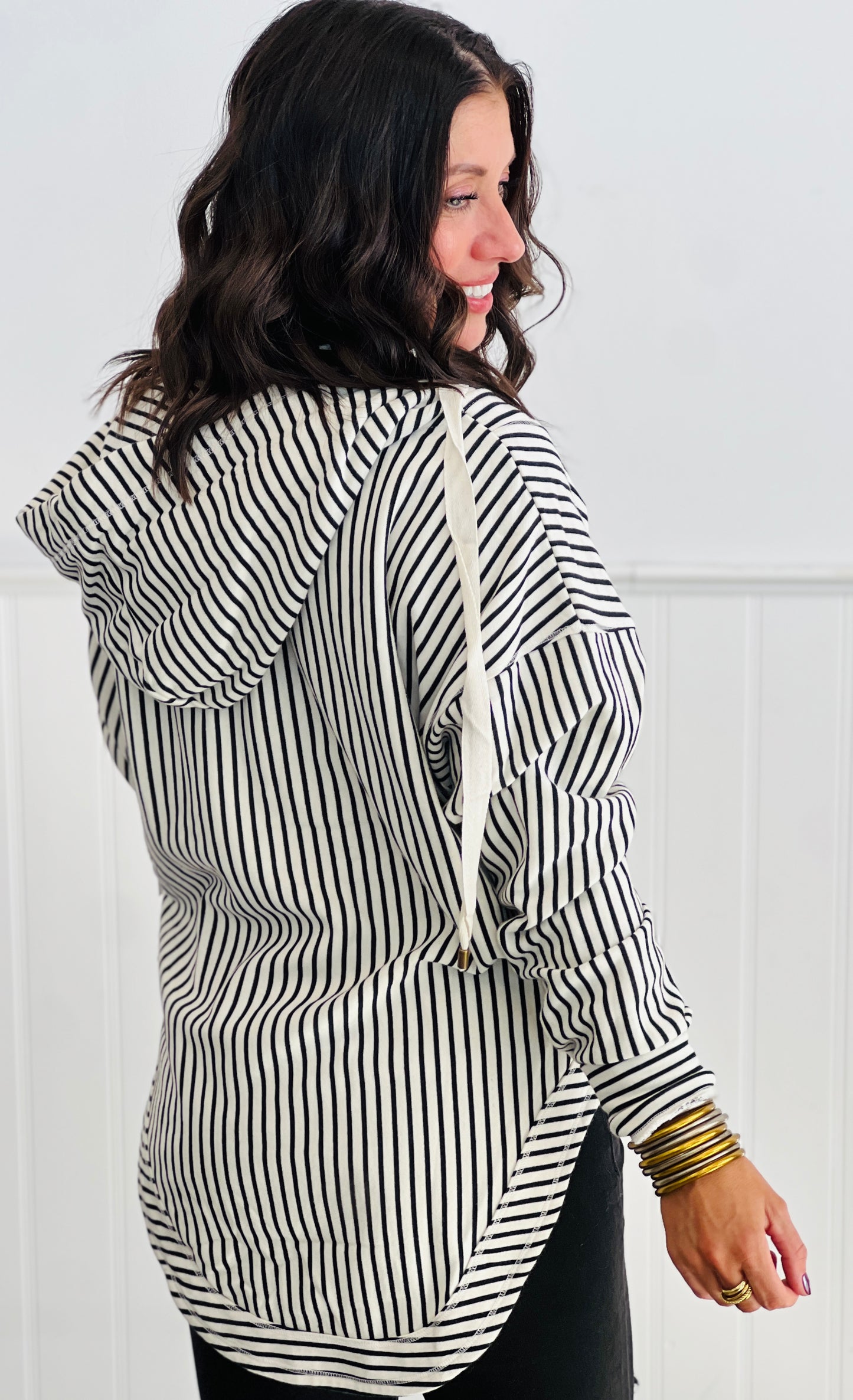 Black/Cream Striped Hooded Sweater (Reg.)