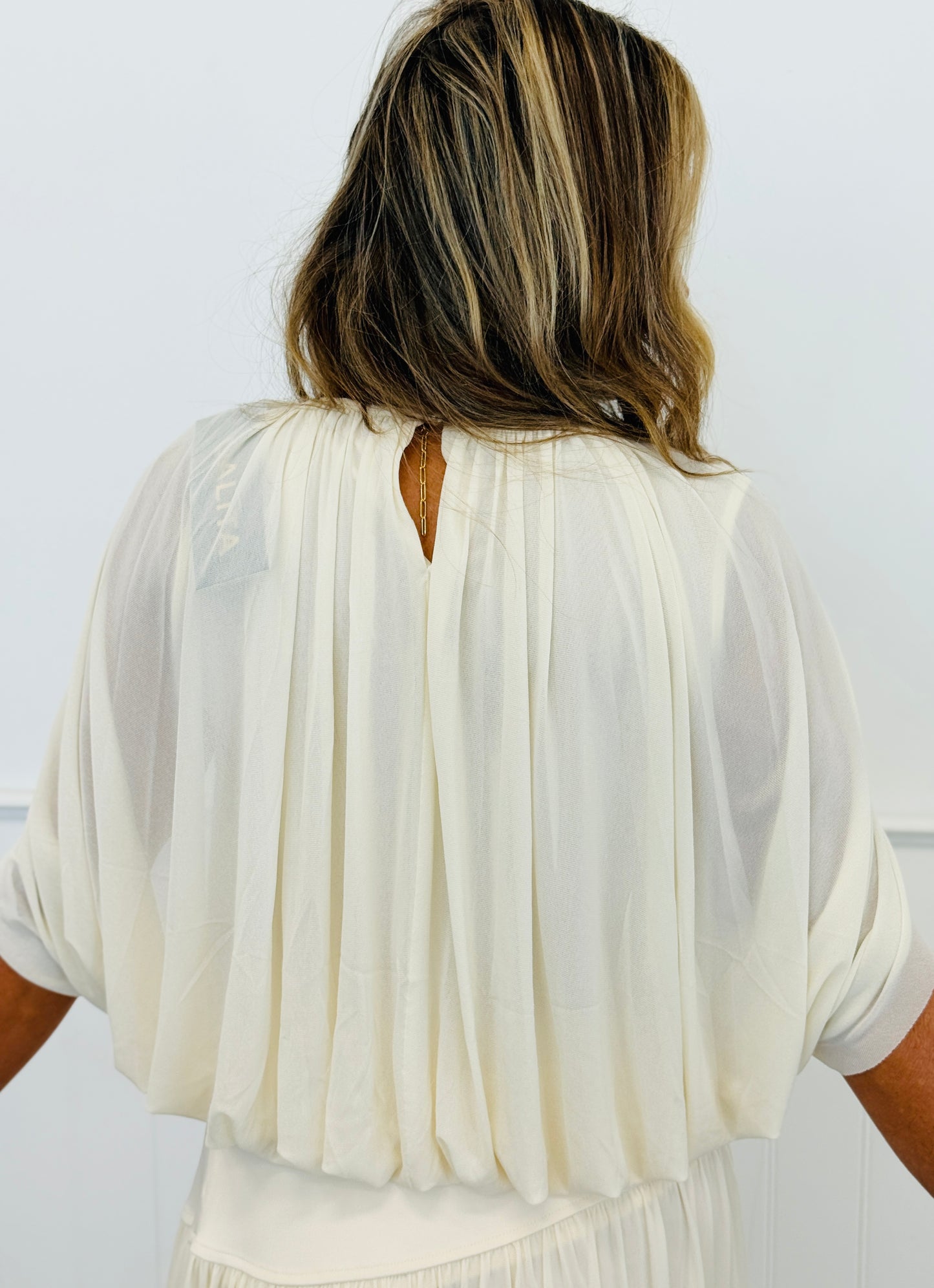 Beige Semi Sheer Overlay Top & Maxi Skirt Set (Reg.)