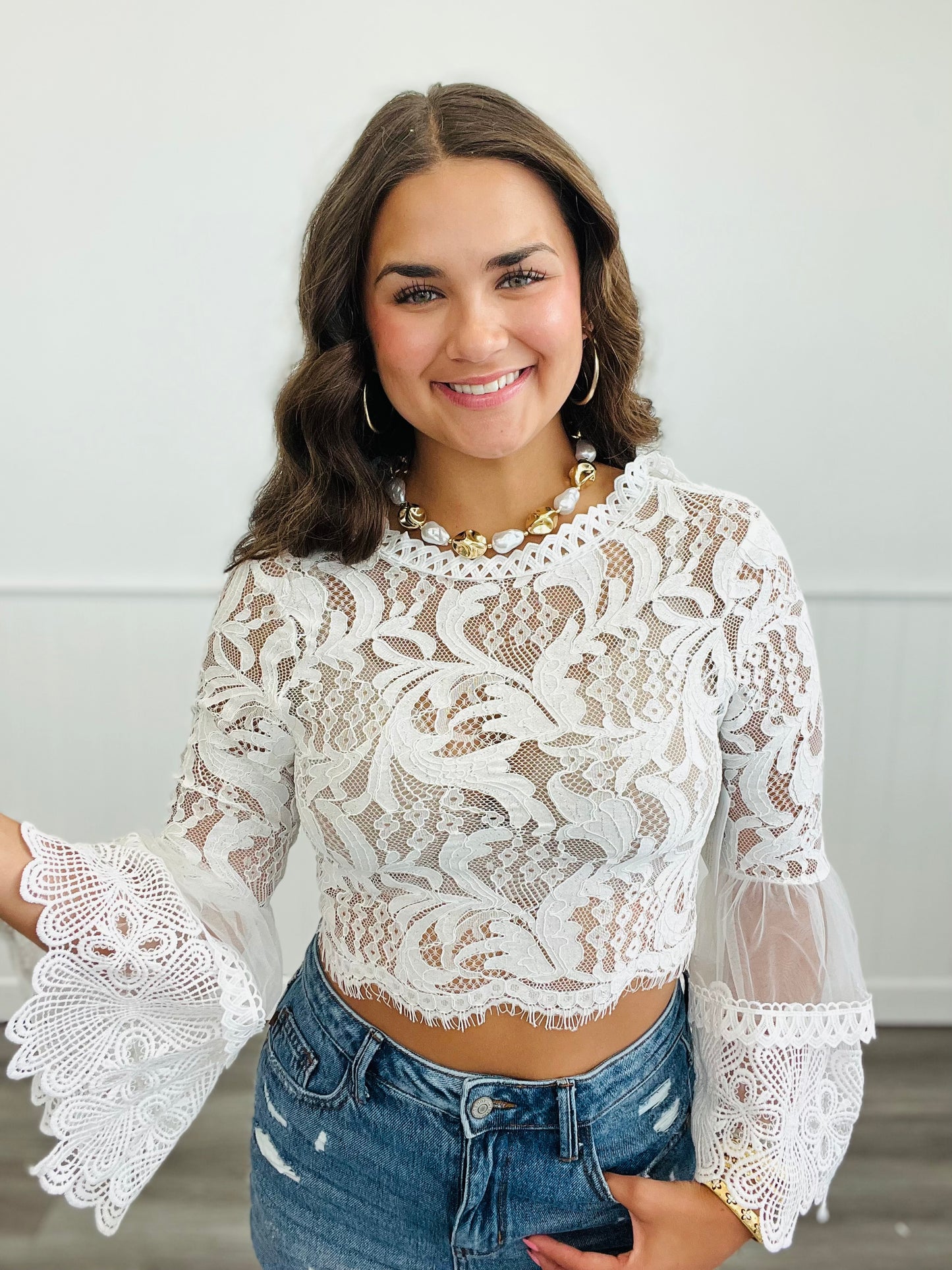 White Sheer Lace Top (Reg)