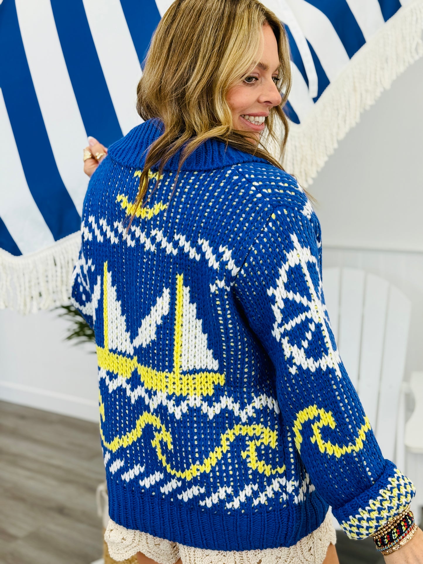 Blue Sailboat Knit Cardigan (Reg.)