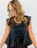 Black Satin Lace Insert Blouse (Reg.)