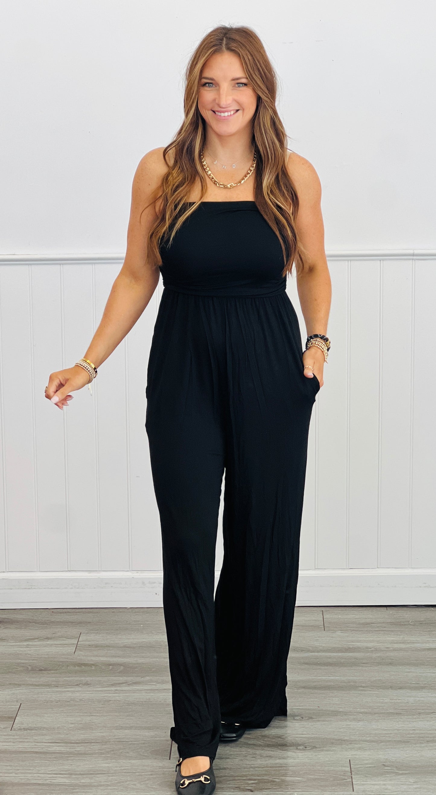 Black Ruched Tube Jumpsuit (Reg. and Plus)
