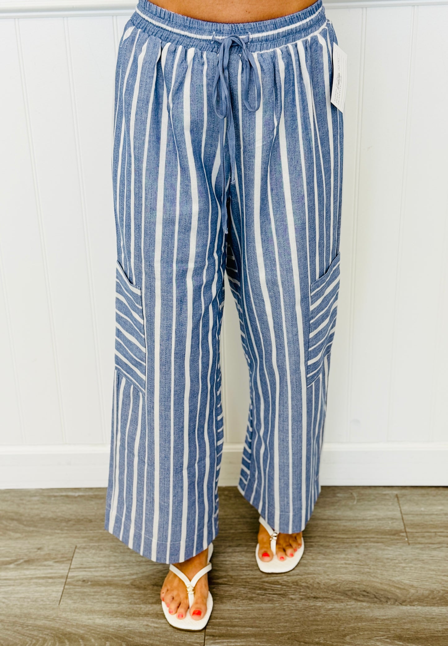 Blue Multi Pinstripe Wide Leg Crop Pants (Reg & Plus)