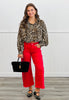 Leopard Billowy Button Down Blouse (Reg. and Plus)