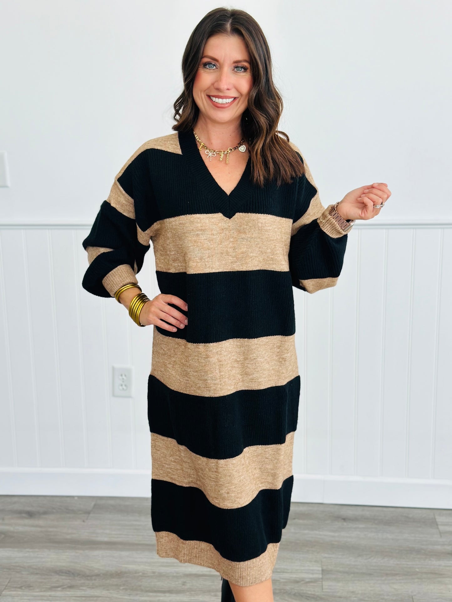 Striped Sensation Midi Sweater Dress (Reg & Plus)-2 Colors