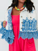 POL Ivory/Blue Cropped Jacket Top (Reg.)