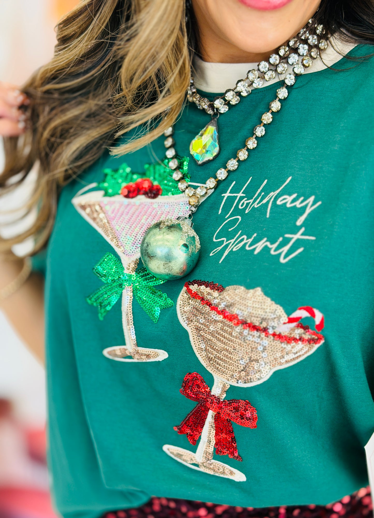 Holiday Spirit Sequin Embroidered Tee (Reg. and Plus)