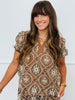 Brown Embroidered Linen Blouse (Reg & Plus)