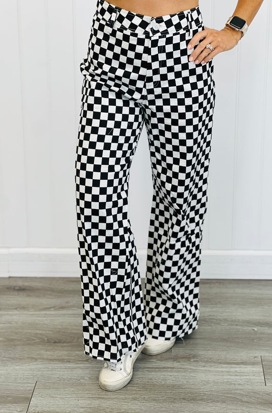 Black Checkered Print Pants (Reg.)