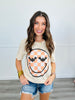 Cream Checkered Happy Bat Face Tee (Reg. & Plus)