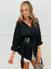 Black Button Side Wrap Detail Blouse (Reg.)