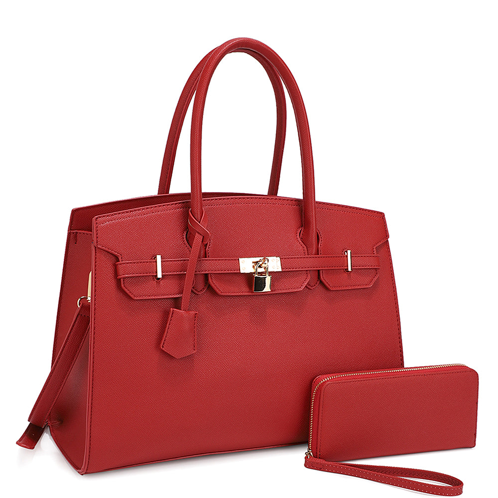 Textured Satchel Handbag with Wallet (5 colors)