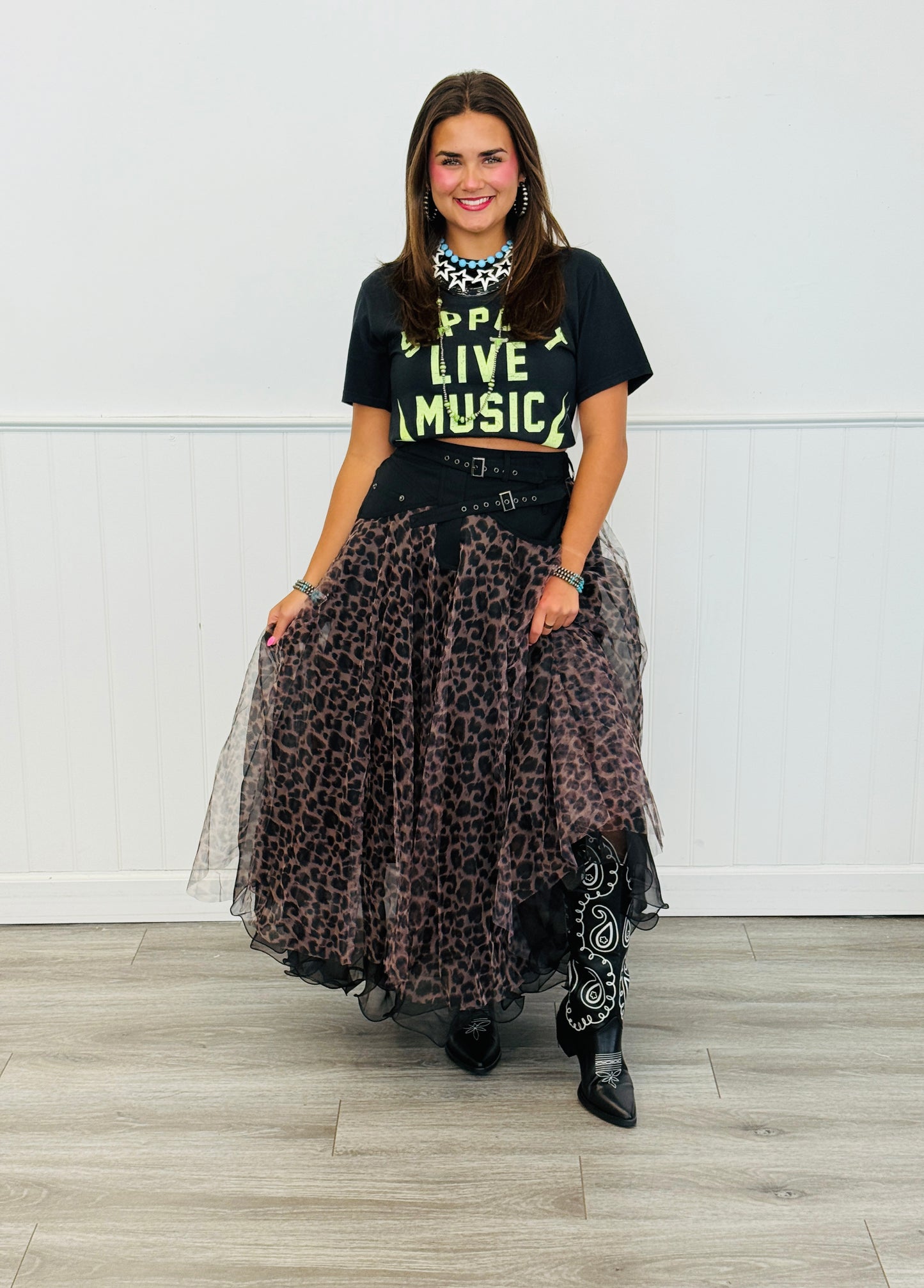 Leopard Sheer Layered Belted Maxi Skirt (Reg & Plus)
