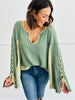 POL Pickle Green Lace Up Sleeve Top (Reg)